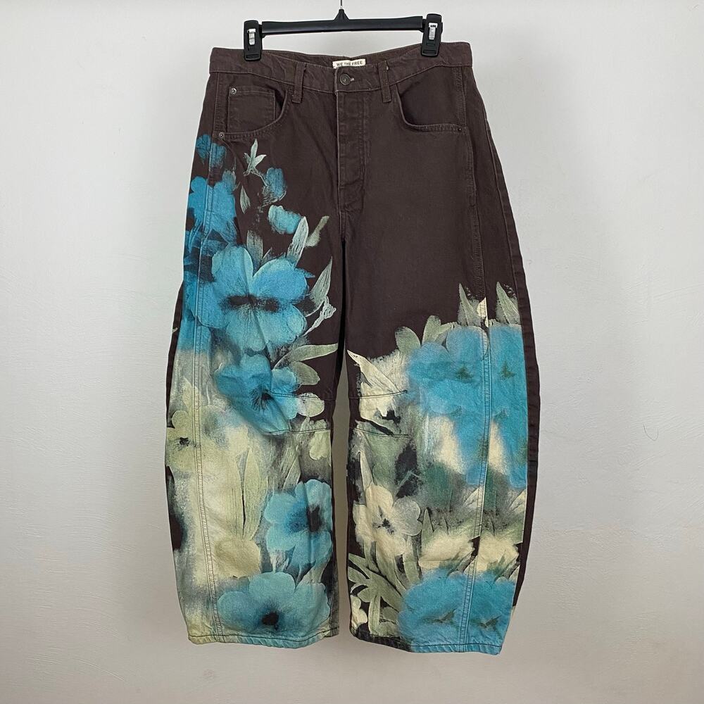 We The Free - Free People Good Luck Printed Barrel Jeans - Washed Floral - 29